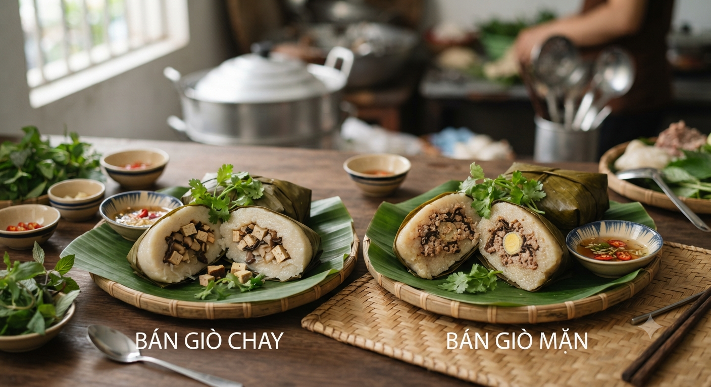 So sánh hương vị đặc trưng của bánh giò chay và bánh giò mặn